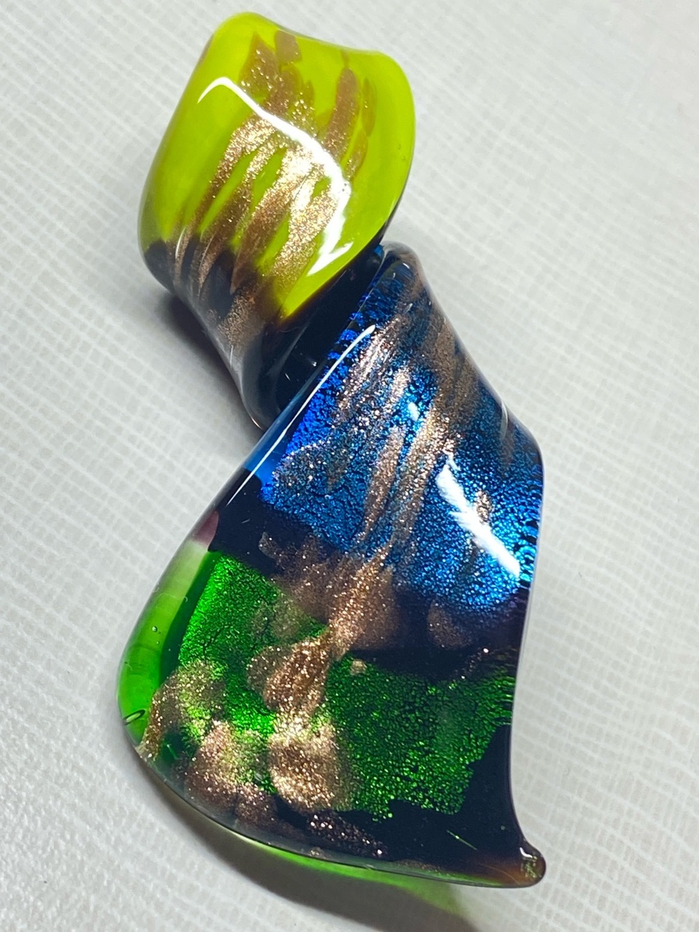 Handcrafted Fused Dichroic Glass Pendant Murano Style Twisted Ribbon Spiral